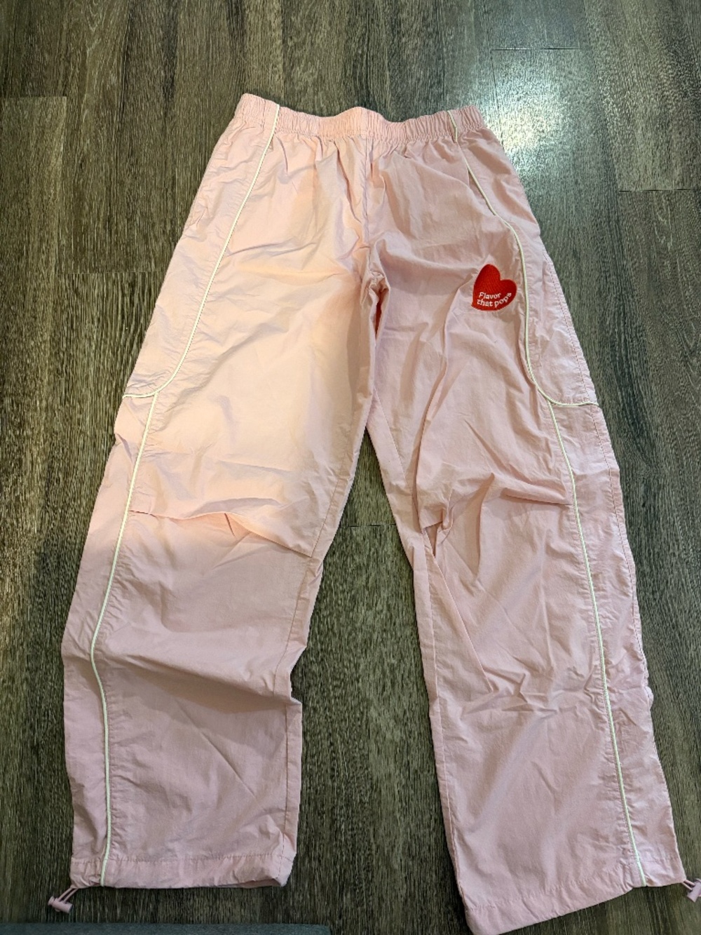 Pink Elastic Waist Pants with Heart Detail